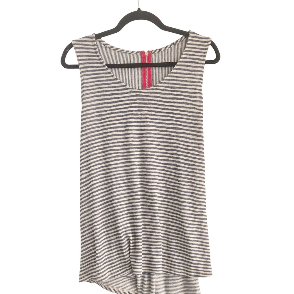 S GUC sleeveless racer back tank top striped blue grey lightweight knit blend